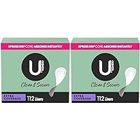 Clean & Secure Panty Liners, Light Absorbency, Extra Coverage, 112 Count (Packaging May Vary) (Pack of 2)
