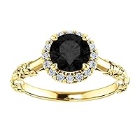 Trendy 1.5 CT Round Black Blooming Flower Engagement Ring, Blooming Black Onyx Ring, Halo Black Diamond Ring, Nature Inspired Ring, 10K Yellow Gold, Perfact for Gifts
