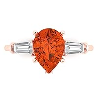 Clara Pucci 2.5 carat Pear Baguette cut 3 stone Solitaire Red Simulated Diamond Proposal Wedding Anniversary Bridal Ring 18K Rose Gold