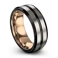 Tungsten Wedding Band Ring 10mm for Men Women Bevel Edge Grey Black 18K Rose Gold Brushed Polished