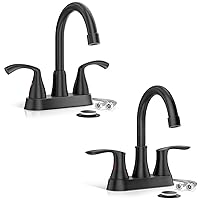 Phiestina Matte Black Bathroom Sink Faucet, 4 Inch Centerset 2 or 3 Holes Modern Vanity Faucet with 360 Swivel Spout, Metal Pop Up Drain and Water Supply Lines, JC180-MB+TY36-MB
