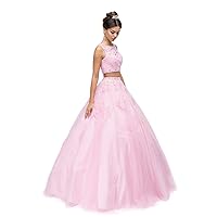 Women's Two Pieces Ball Gown Prom Quinceanera Dresses Sleeveless Tulle Formal Dress Women
