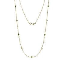 Emerald & Natural Diamond by Yard 9 Station Necklace (SI2-I1, G-H) 0.40 ctw 14K Yellow Gold