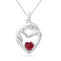 DGOLD Sterling Silver Lab Created Red Ruby Mom and Child Heart Pendant