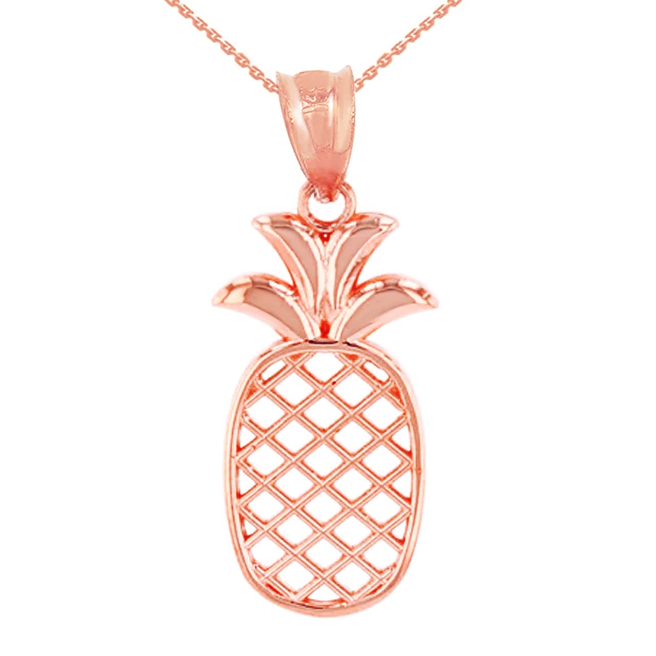 SOLID ROSE GOLD PINEAPPLE PENDANT NECKLACE - Gold Purity:: 10K, Pendant/Necklace Option: Pendant Only