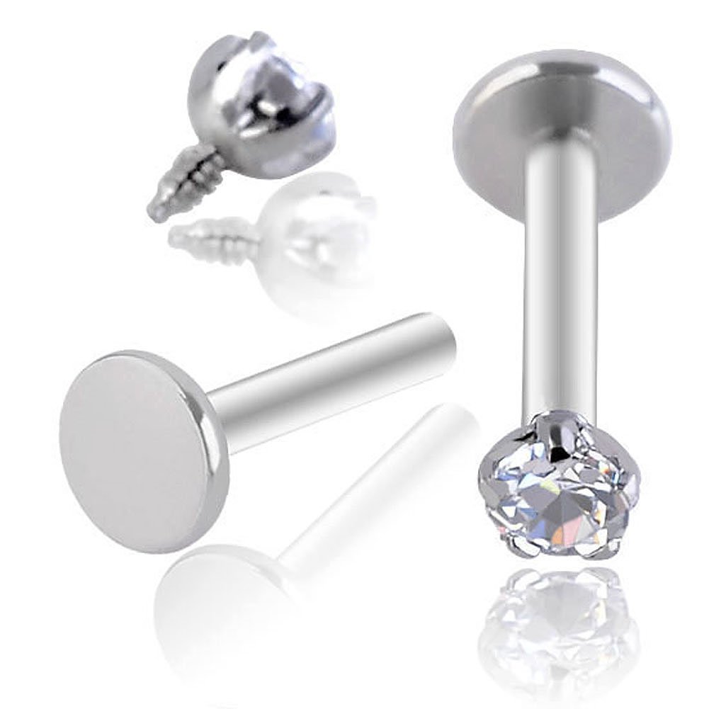 PiercingJ 2-4pcs 16g 316L Stainless Steel 3mm Cubic Zirconia Labret Monroe Lip Ring/Tragus/Helix Earring,6-12mm Bar Length
