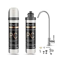 Under Sink Water Filter with Faucet, Water Filter for Sink Anti-Clogged Reduces Chlorine, Heavy Metals, Sediment, Taste, NSF/ANSI 42 & 53, 8K, Easy Installation, 2 Filter Cartridges Include
