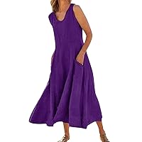 Maxi Dress for Women, Womens Dresses Casual Summer Sleeveless Linen Dress Vintage Kaftan Dress Holiday Beach Sundress