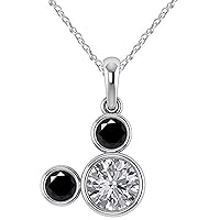 1.73 Ct Round Cut CZ Black & Cubic Zirconia Mickey Mouse Pendant 18''Chain Necklace 14K White Gold Plated 925 Sterling Silver