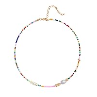 Wellike Colorful Beaded Necklace for Women Freshwater Beaded Pearl Choker Necklace Evil Eye Pearl Necklaces for Teen Girls Stainless Steel 18K Gold Plated Necklace Y2K Trendy Pearl Necklace Women