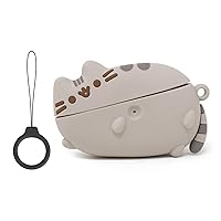 iFace x Pusheen Silicone Case for AirPods Pro + Reflection Universal Silicone Ring Strap Grip Holder (Black Ring + Pusheen Laying Down Case)