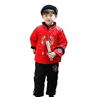 Chinese Style New Year Clothes,New Winter Thickened Tang Suit,Boy's Retro Buckle Dragon Embroidered Two-Piece Suit.