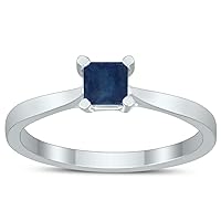 Square Princess Cut 4MM Sapphire Solitaire Ring in 10K White Gold