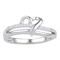 The Diamond Deal 10kt White Gold Womens Round Diamond Heart Ring 1/20 Cttw