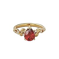 MRENITE 10K 14K 18K Gold Natural Garnet Rings for Women Red Garnet Classic Design Engrave Name Size 4 to 12 Anniversary Birthday Jewelry Gifts for Her