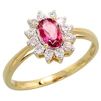 14k Gold Stone Cluster Ring, w/ 0.25 Carat Brilliant Cut Diamonds & 0.46 Carat Oval Cut Pink Topaz Stone, 7/16