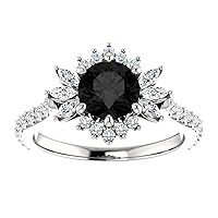 1.5 CT Dahlia Black Diamond Engagement Ring, Halo Floral Black Diamond Rings, Flower Black Onyx Ring, Round Black Moissanite, 10K White Gold Ring, Perfact for Gifts or As You Want