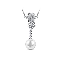 9 mm Freshwater Cultured Pearl and 0.12 Carat Total Weight Diamond Accent Necklace in 14KT White Gold