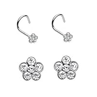 (1 Piece) 18g Nose Screw with Flower CZ Top Surgical Steel