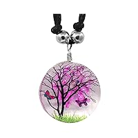 Blossom Tree of Life Flower Resin Inlay Pendant Round Acrylic Adjustable Necklace - Nature Fashion Handmade Jewelry Boho Accessories