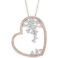 10K Rose Gold 0.50 cttw Round White Diamond Tilted Heart Pendant Necklace 18