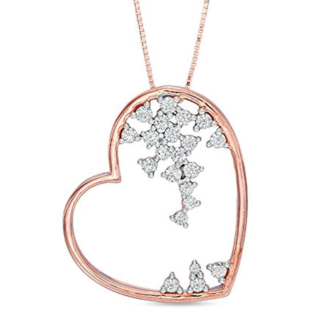 EternalDia 10K Rose Gold 0.50 cttw Round White Diamond Tilted Heart Pendant Necklace 18