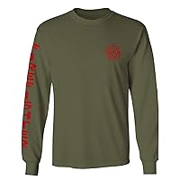 America Support Thin Red Line Fonts Firefighter Seal Long Sleeve Men's