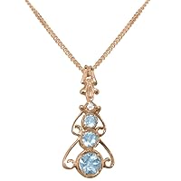 LBG 9ct Rose Gold Natural Aquamarine & Cubic Zirconia Womens Bohemian Pendant & Chain Necklace - Choice of Chain lengths