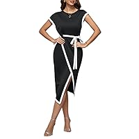 Dresses for Women - Contrast Binding Belted Wrap Hem Dress