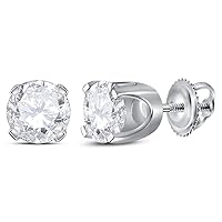 14kt White Gold Unisex Round Diamond Solitaire Stud Earrings 1-3/8 Cttw