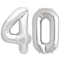 Tellpet Silver Number 40 Balloons, 40th Birthday Party Decorations Balloon, 40 Inch