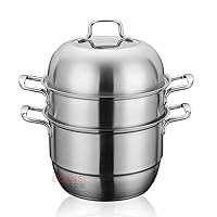 Steamers For Cooking Stainless Steel 3 Layer -26Cm，Large Multi Layer Stock Pot And Steamer With Toughened Glass Lid, Polished Finish, Oven