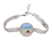 Ellie Yao Beautiflu Girl Picture Beach Sun Sea Tennis Chain Anklet Bracelet Diamond Jewelry