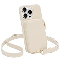 ZVE iPhone 14 Pro Crossbody Wallet Case, Zipper Card Phone Case with Wrist Strap, Leather Cover with RFID Blocking Gift for Women Compatible with iPhone 14 Pro, 6.1 inch, 2022-Beige