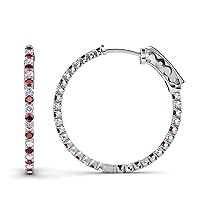 Red Garnet & Natural Diamond Inside-Out Hoop Earrings 2.93 ctw 14K White Gold