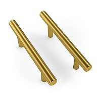 Mega Handles 25 Pack I Cabinet Pulls 5 Inch, Stainless Steel Cabinet Handle Pulls I Ideal for Kitchen Drawer, Cabinets, Door, Cupboard I Hardware for Cabinets - Hole Distance 3 Inch - Satin Brass