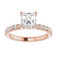 18K Solid Rose Gold Handmade Engagement Ring 1.00 CT Asscher Cut Moissanite Diamond Solitaire Wedding/Bridal Ring for Women/Her Proposes Ring
