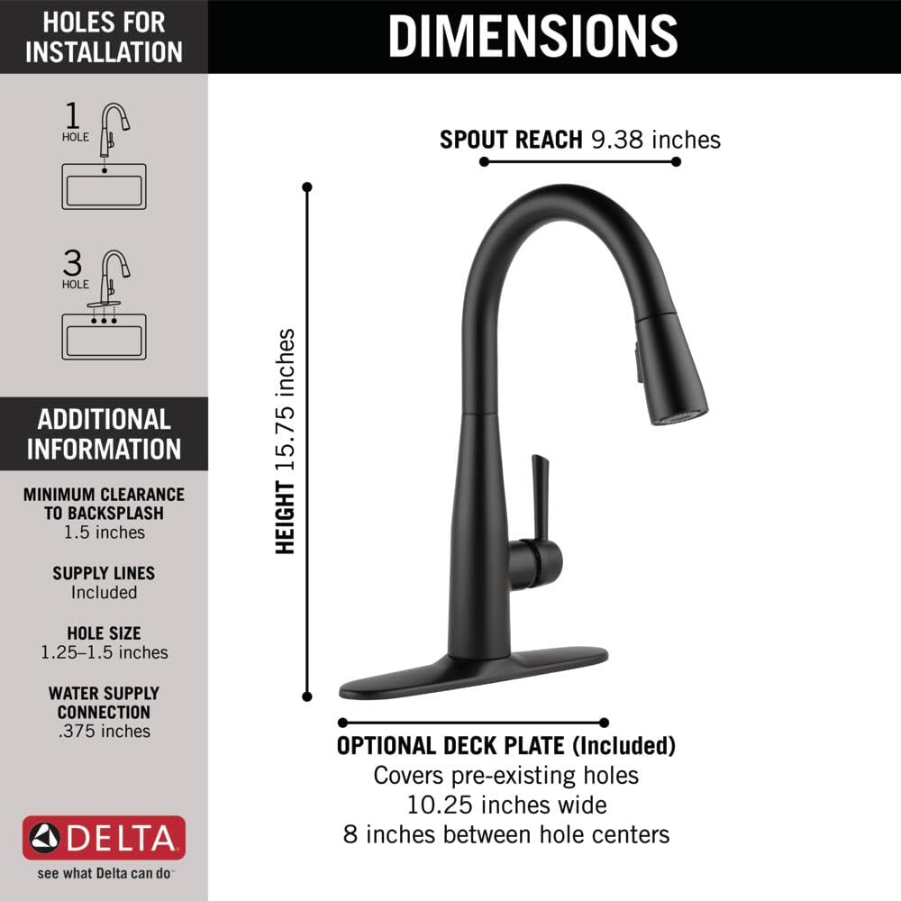 Delta Faucet Essa Matte Black Kitchen Faucet Black, Kitchen Faucets with Pull Down Sprayer, Kitchen Sink Faucet, Faucet for Kitchen Sink, Magnetic Docking Spray Head, Matte Black 9113-BL-DST