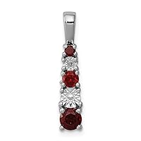 925 Sterling Silver Polished Prong set Open back Garnet and Diamond Pendant Necklace Measures 21x4mm Wide Jewelry for Women