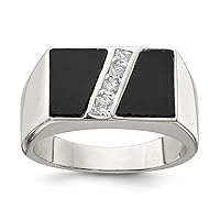 925 Sterling Silver Polished Open back Mens Cubic Zirconia and Simulated Onyx Ring Jewelry for Men - Ring Size Options: 10 11 9
