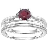 14k White Gold 6mm Solitaire Engagement 2-pc Ring Set Assorted Gemstones Round, size 5-10