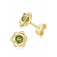 14K Gold Plated 925 Sterling Silver Post Rose Flower Stud Earrings for Women Birthstone Crystal Studs Earrings Hypoallergenic & Nickel Free Jewelry