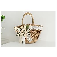 Summer Hollow Woven Straw Bag Women Beach Bag Hand Woven Floral Lace Bag with Hat