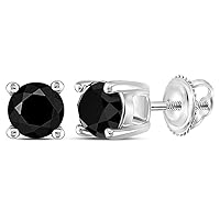 The Diamond Deal 14kt White Gold Unisex Round Black Color Enhanced Diamond Solitaire Stud Earrings 1.00 Cttw