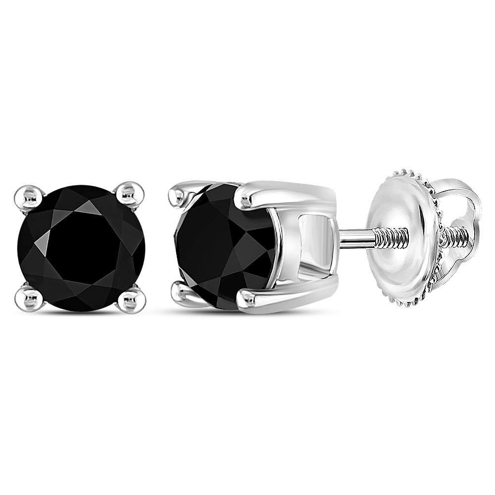 The Diamond Deal 14kt White Gold Unisex Round Black Color Enhanced Diamond Solitaire Stud Earrings 1.00 Cttw