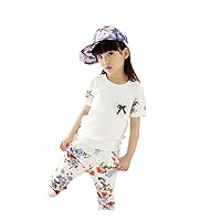 Girls Floral Print Shirt Top with Middle Pants,Two-Pieces Sets