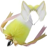 Artificial Handmade,Butt Plug Fox Tail,Yellowish White,Anal Stainless Steel,Anal Plug,Sexy Anus Toy,SM Props,Cosplay Sex Toys Set,Female Anal Expander,Coloured Tail-(Color:40tail,Size:3.4CM Anal Plugs