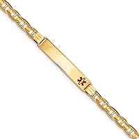 Saris and Things 14K Yellow Gold Medical Red Enamel Anchor Link ID Bracelet
