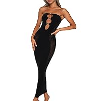 Cutout Tube Dress for Women's Sexy Backless Maxi Dress Y2K Sleeveless Split Bodycon Cocktail Dresses