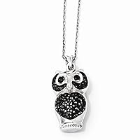 925 Sterling Silver Fancy Lobster Closure Black CZ Cubic Zirconia Simulated Diamond Owl Necklace 18 Inch Measures 12mm Wide Jewelry Gifts for Women